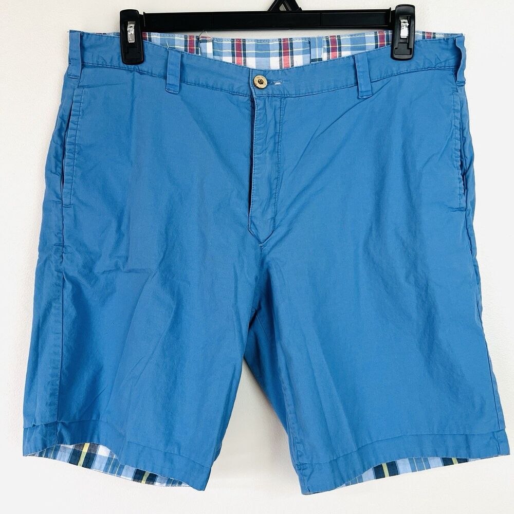 Olde School Brand Completely Reversible Blue Plaid Mens Shorts Preppy Size 36
